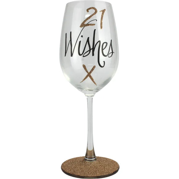 21 Wishes Rose Gold Glitter Wine Glass