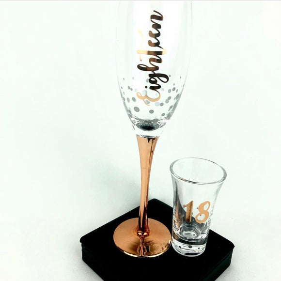 Champagne & Shot Glass Set - Rose Gold - 18