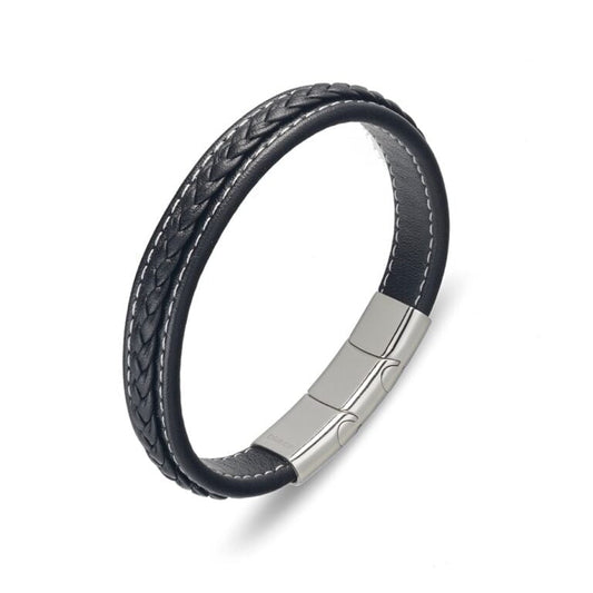 Blaze Stainless steel men's leather bracelet - Cobbler Rd