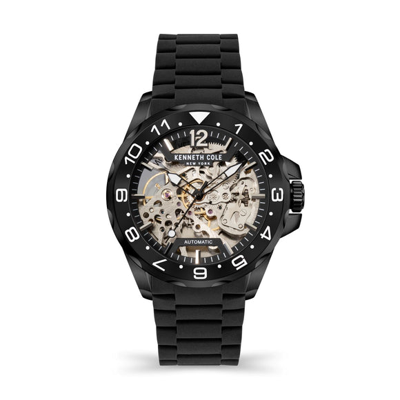 Kenneth Cole Automatic Watch-Black Dial-Black Silicon Strap