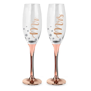 Mr and Mrs Rose Gold Champagne Glass Set