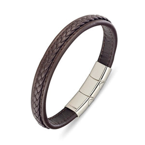 Blaze Stainless steel men's leather bracelet - Cobbler Rd