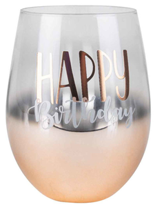Happy Birthday Ombré Rose Gold Stemless Wine Glass