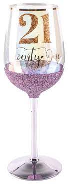 21 Twenty One Rose Gold Purple Glitter Wine Glass