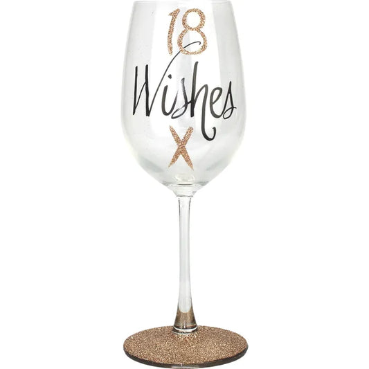 18 Wishes Rose Gold Glitter Wine Glass