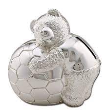 Bear Hugging a Soccer Ball Money Box