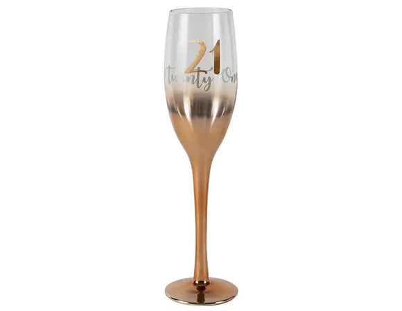 Twenty one ombré rose gold champagne glass