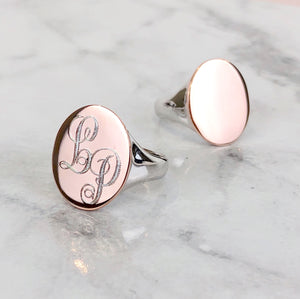 Rose gold plated two tone signet ring