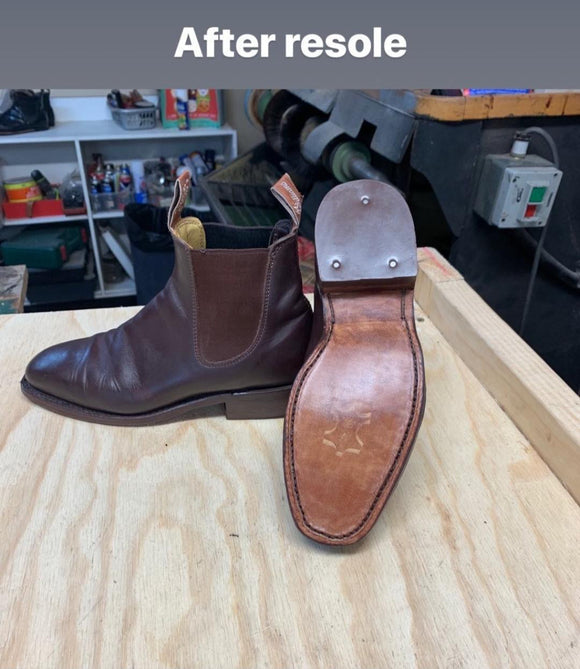 RM Williams half resole and new heel replacement in leather - stitched