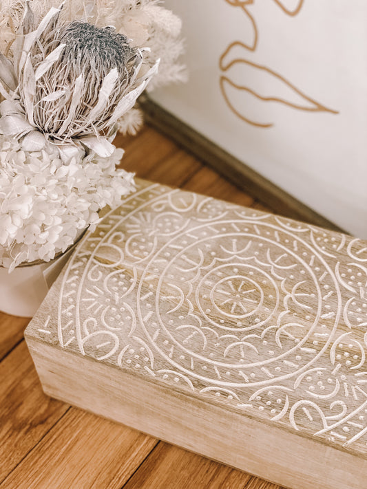 Timber carved floral trinket box