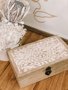 Timber carved  floral trinket box