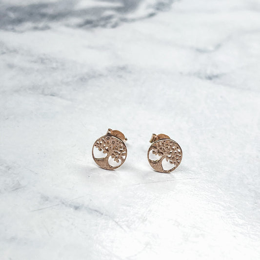 Tree of life rose gold earrings