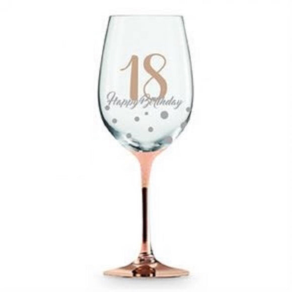 18 Happy Birthday Rose Gold Wine Glass