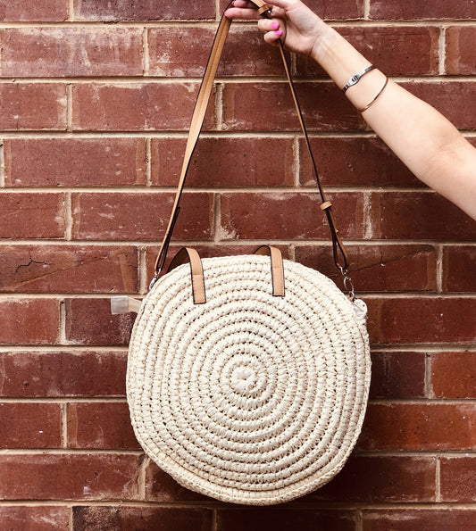 WOVEN STRAW SHOULDER TOTE W/ CROSSBODY STRAP